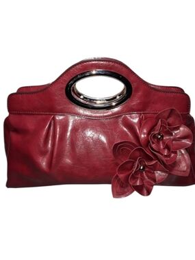 Nicole By Nicole Miller Stephanie Red 3D Flower Vegan Leather Clutch